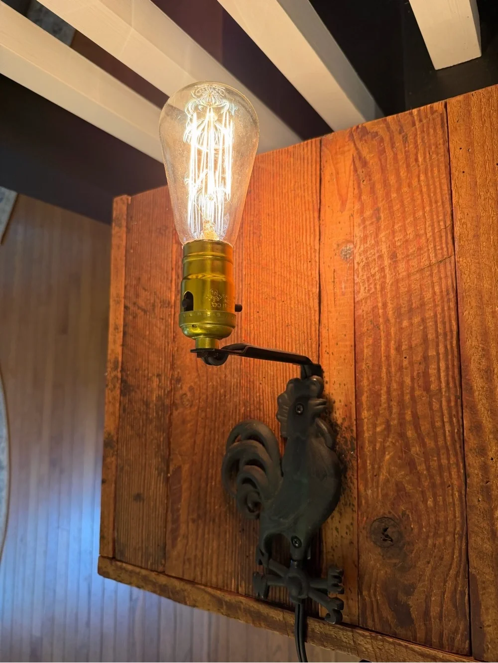 Black Rooster Wall Sconce Lamp - Rustic Home Wall Decor